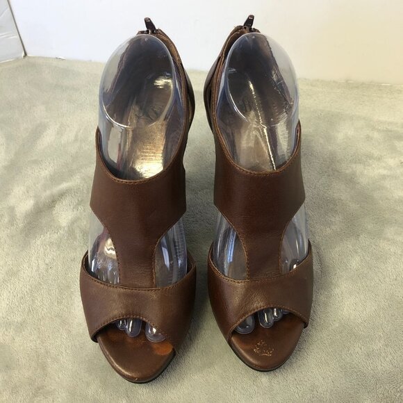 Sofft Pavia Brown Metallic Leather Peep Toe T-Strap Heels Size 8.5 - Picture 4 of 13